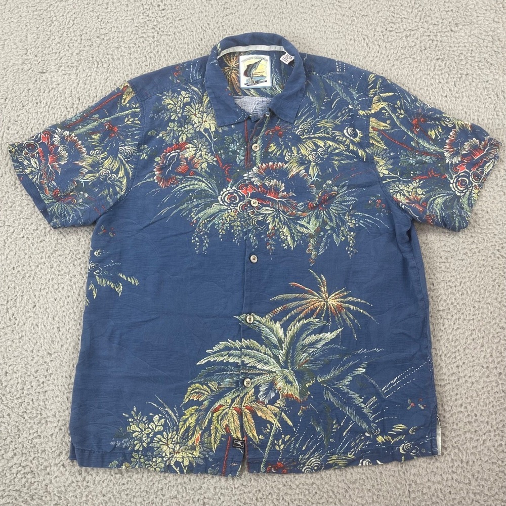 Tommy Bahama Button Shirt Mens XL Blue 25th Anniversary Silk Tropical Floral